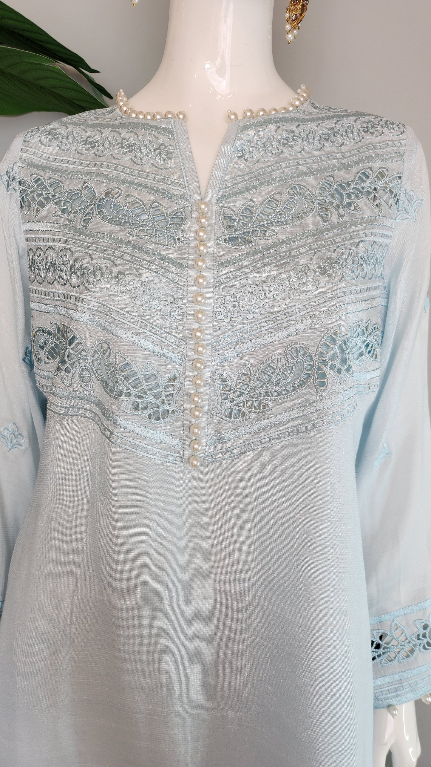 MARIA RAO - Sky Blue Suit Cutwork