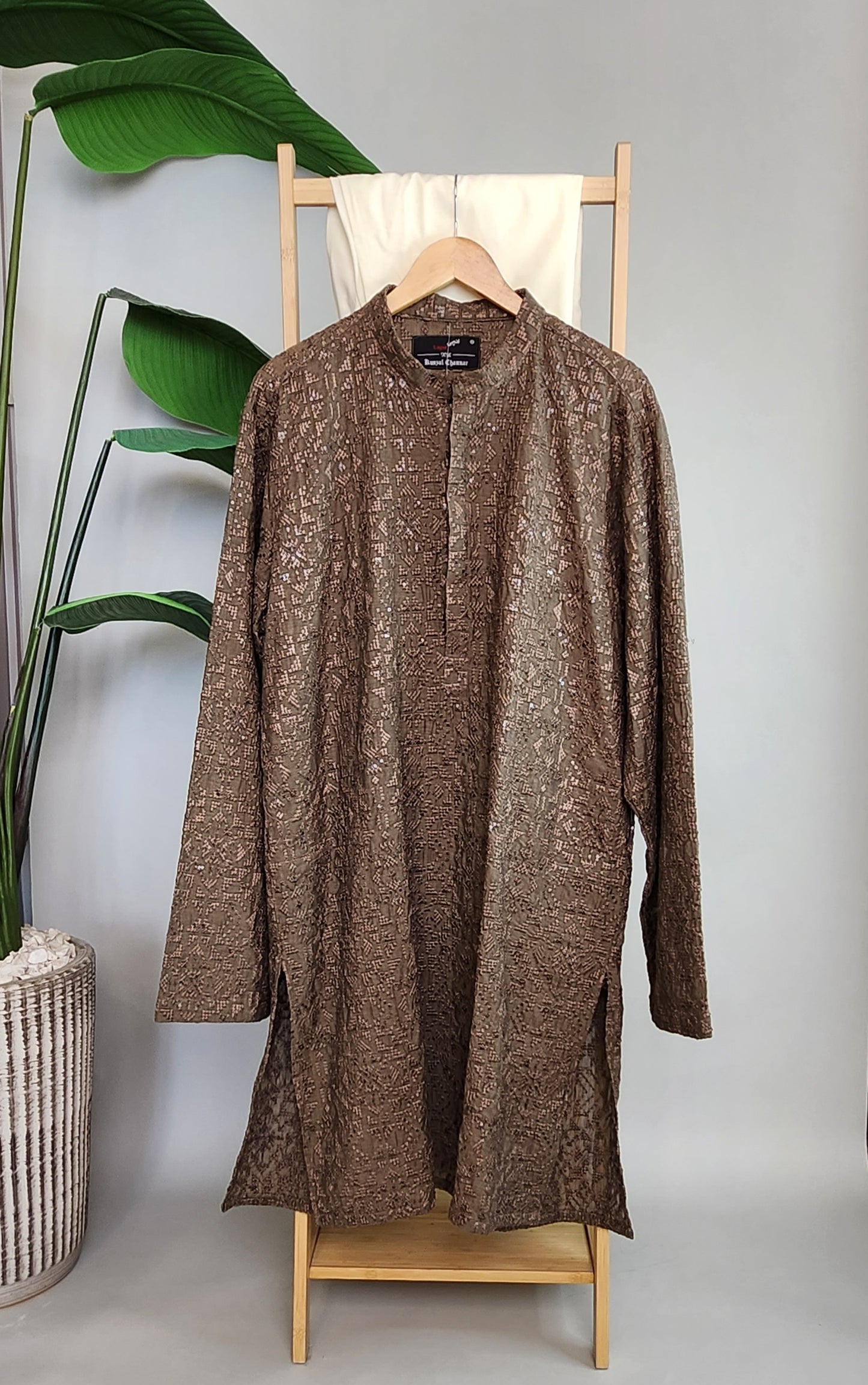 KUNZUL CHANNAR ( MENSWEAR ) - RUST BROWN Kurta Trouser