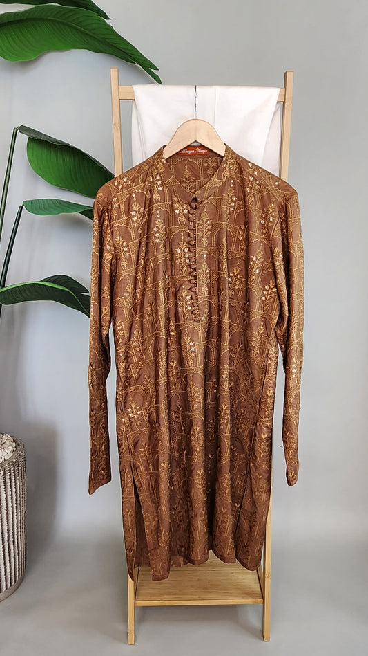 HUMAYUN ALAMGIR (MENSWEAR) - Brown Embroidered