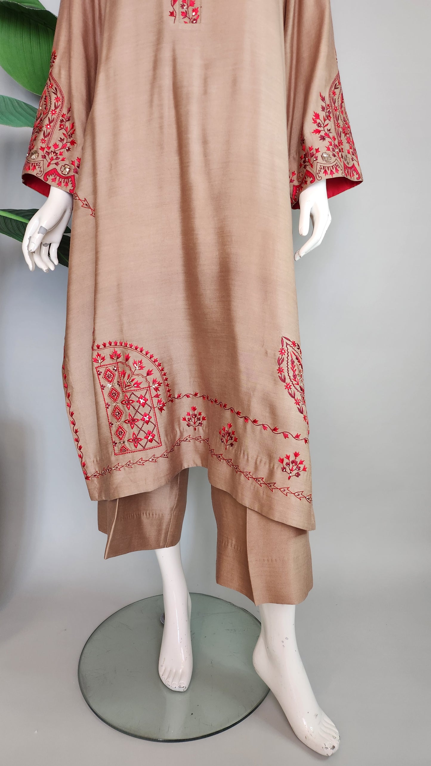 SEEMA IFTIKHAR - Beige with red machine embroidery