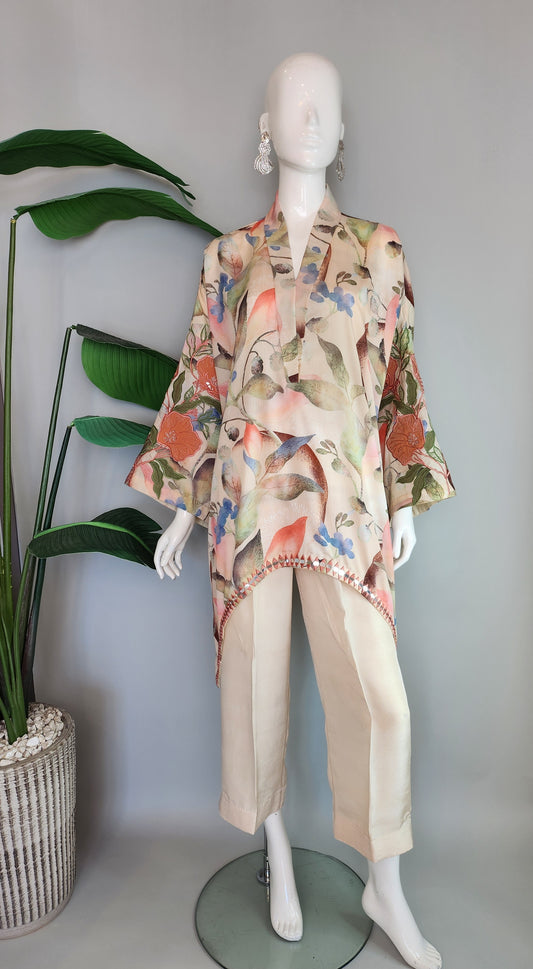 KARISHMA TALREJA - Offwhite Printed with Peach embroidery