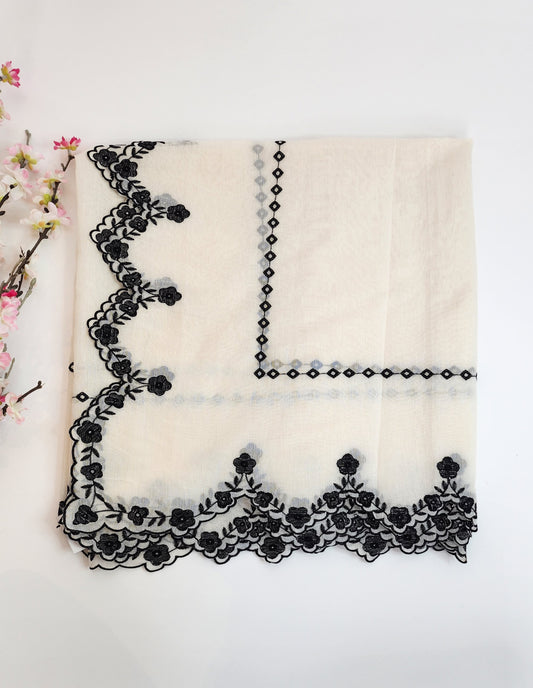 SABEEN MANEKIA - White and Black - Emb Flowers Dupatta