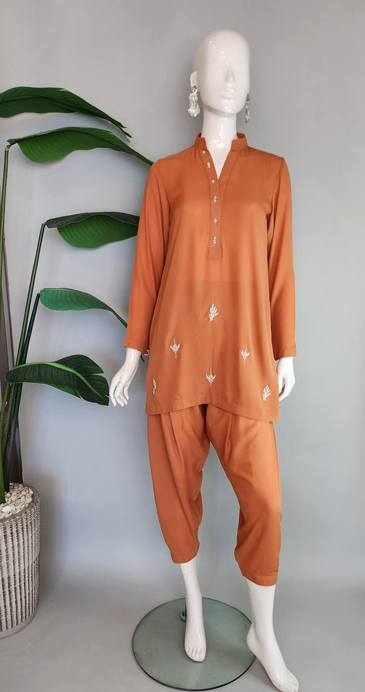 MAHOGANY - Glossy Orange Georgette coord set