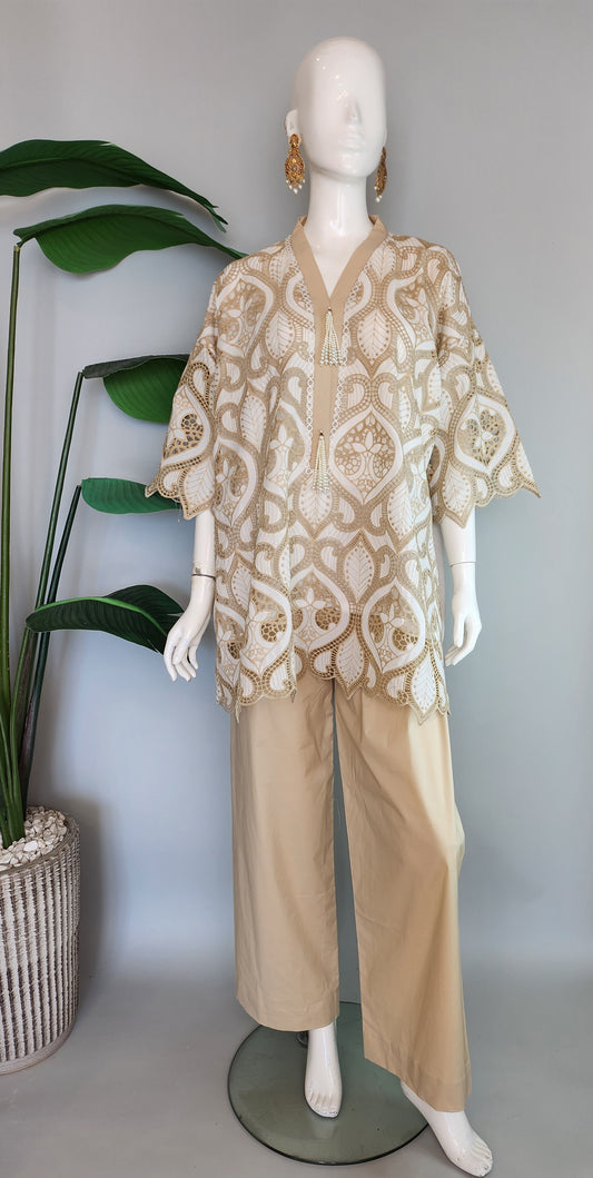 Wajeeha Ansari - Off White with beige cutwork