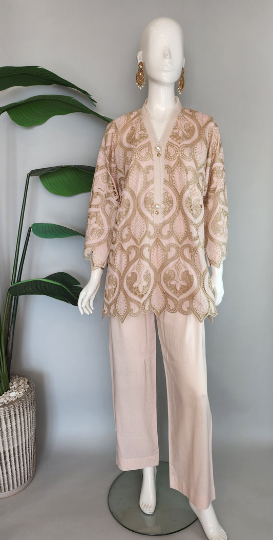 Wajeeha Ansari - Baby Pink Cutwork Coord Set