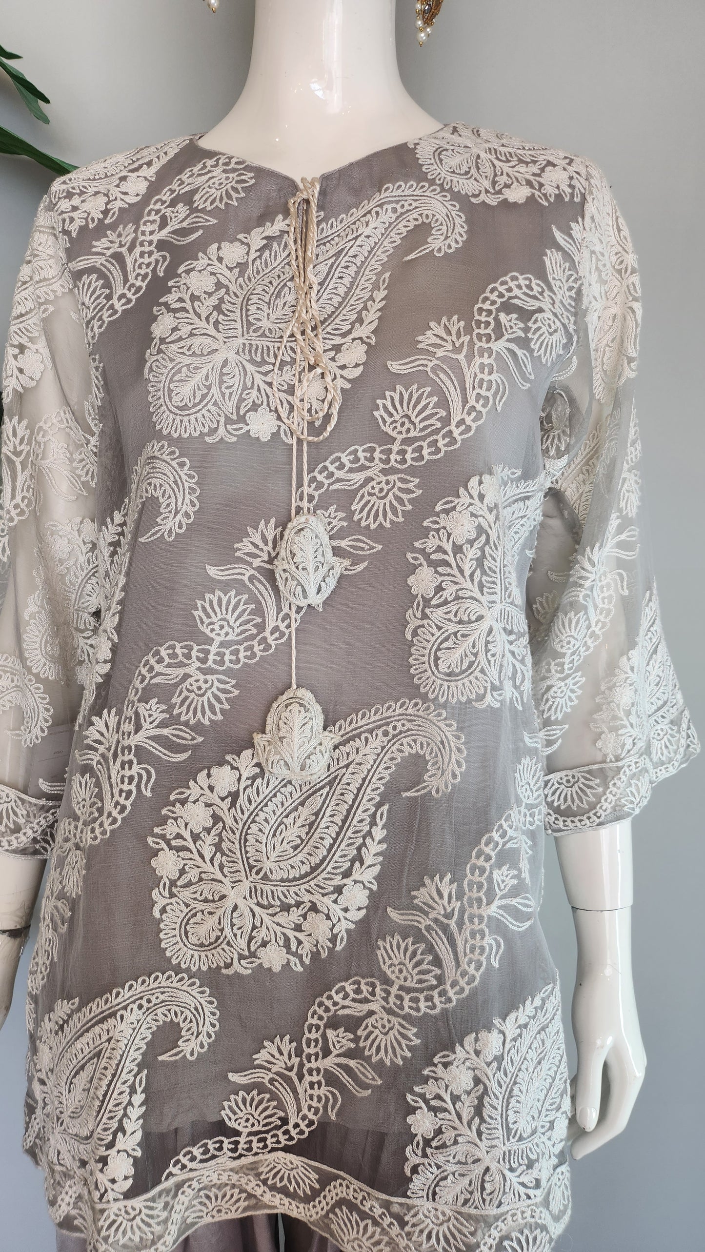 Wajeeha Ansari - Light Grey Farshi Suit with White Aari