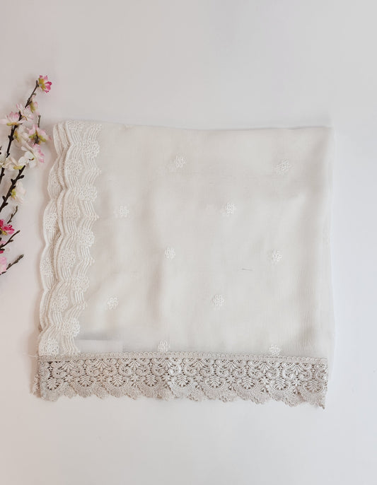 SABEEN MANEKIA - White- Chiffon Emb Dupatta