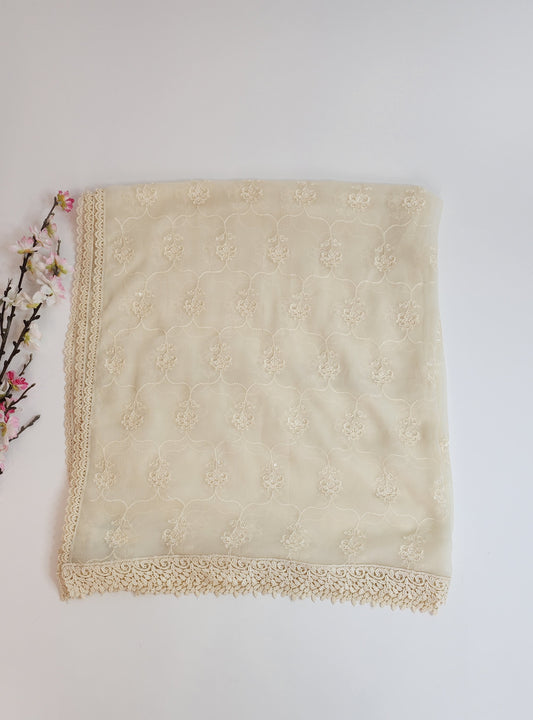 SABEEN MANEKIA - Off-White- Emb with Lace Dupatta