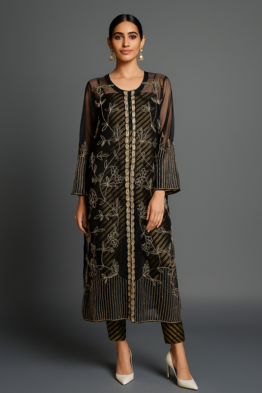 HOUSE OF REINA - Black and Gold Organza Jacket