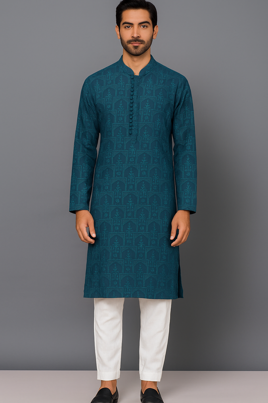 HUMAYUN ALAMGIR (MENSWEAR)- Teal Embroidered