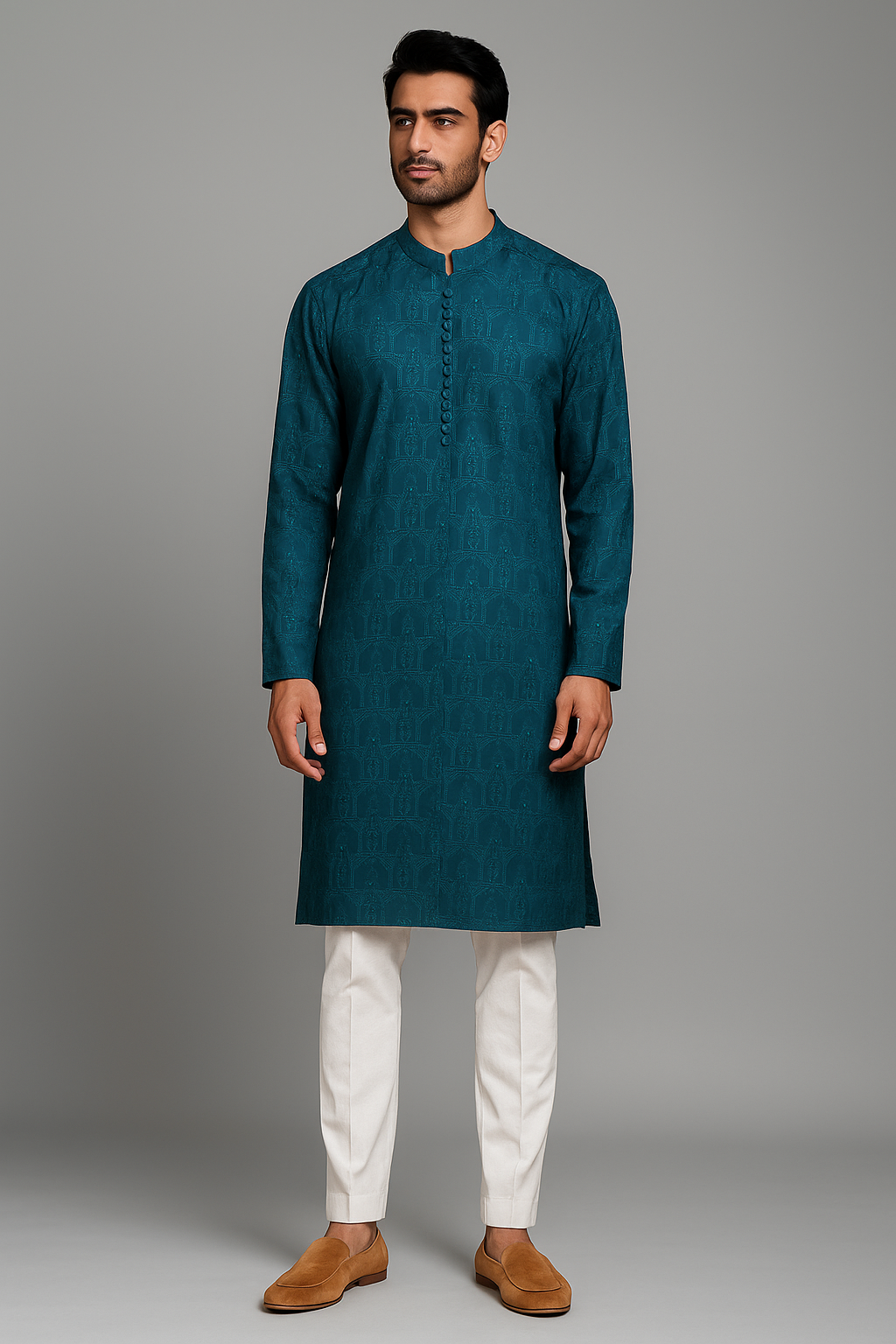 HUMAYUN ALAMGIR (MENSWEAR)- Teal Embroidered