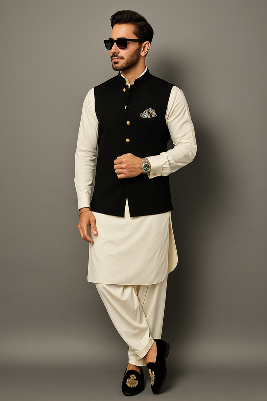 HUMAYUN ALAMGIR (MENSWEAR) - BLACK WAIST COAT