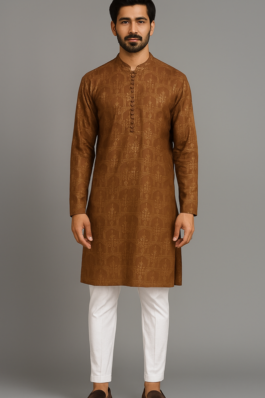 HUMAYUN ALAMGIR (MENSWEAR) - Brown Embroidered