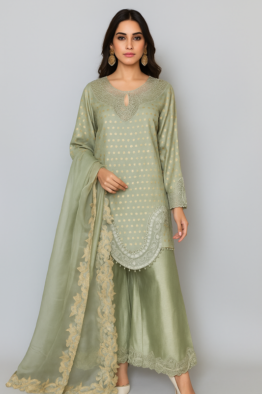 ALEENA FAREENA - Wavy Daman in Mint Green Color