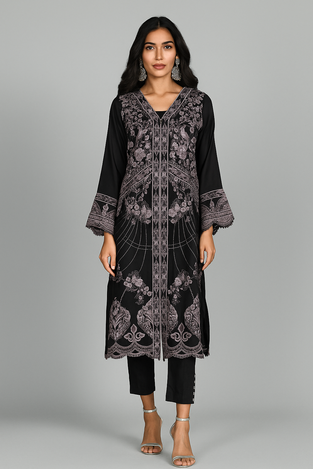 THREADS AND MOTIFS - Black with grey embroidery