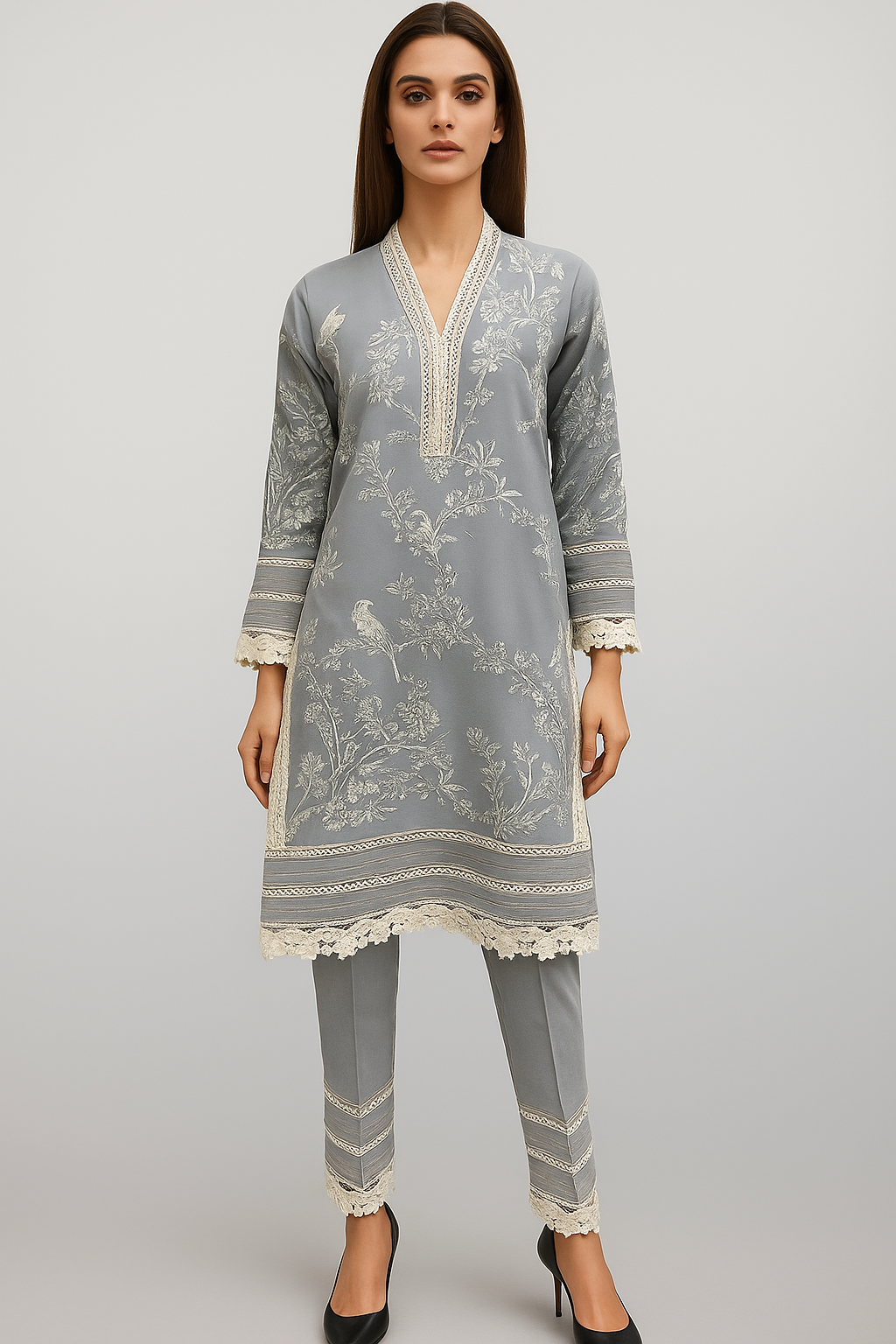 THREADS AND MOTIFS - Grey with embroidery 2pc