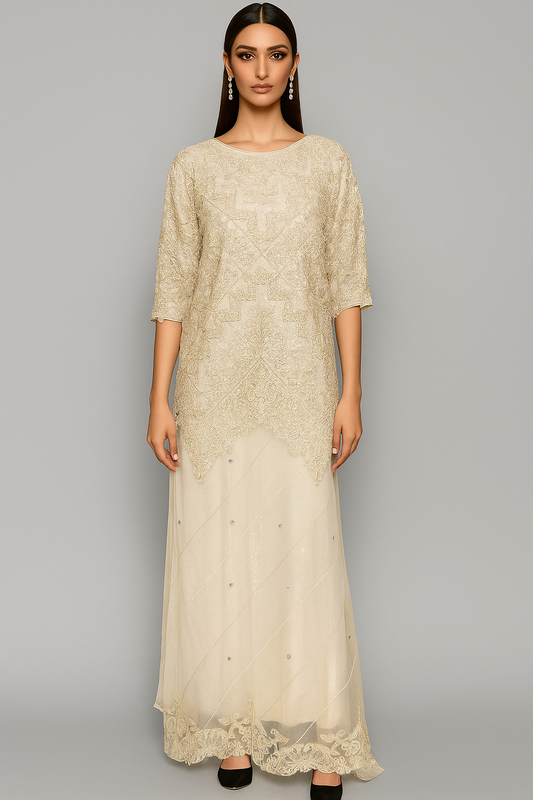 THREADS AND MOTIFS - Net Embroidered Kaftan