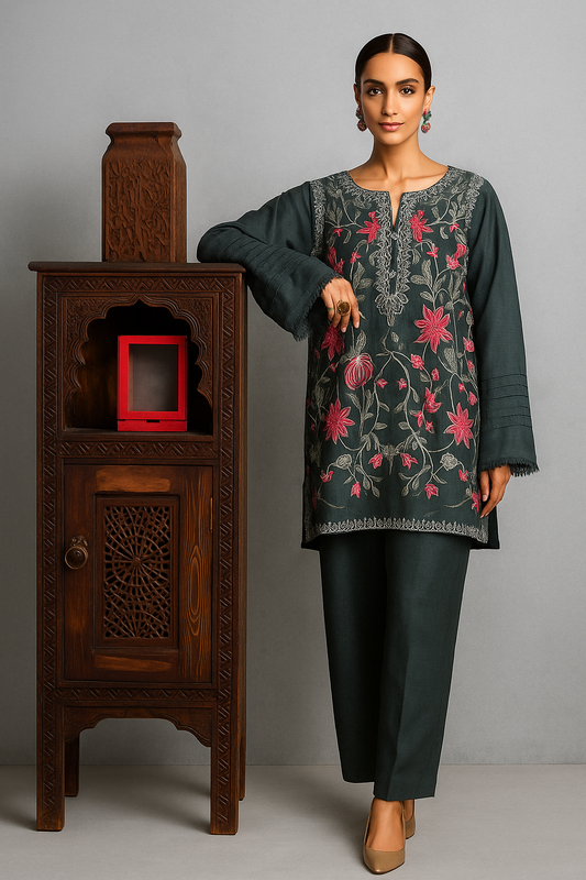 Wajeeha Ansari - Green Embroidered Coord