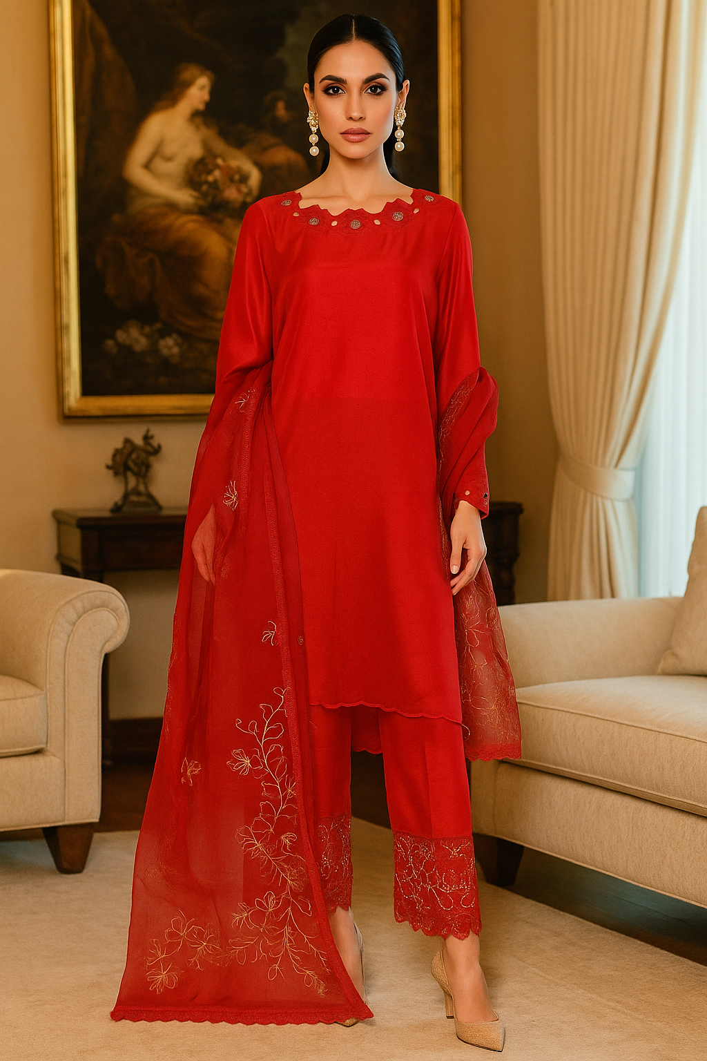 ANAM AHKLAQ - Azure in Red Color