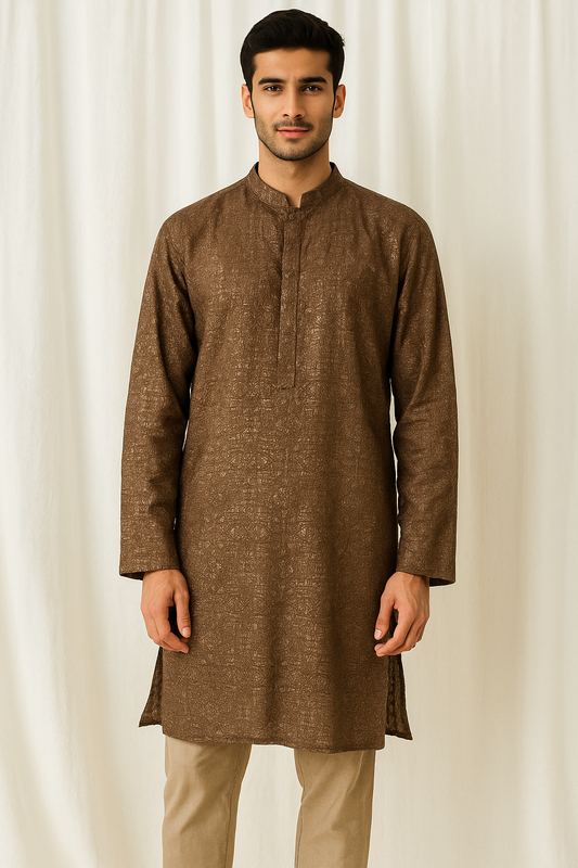 KUNZUL CHANNAR ( MENSWEAR ) - RUST BROWN Kurta Trouser