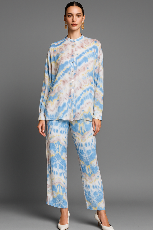 SOBIA GULZAD - White Blue Tie Dye Set