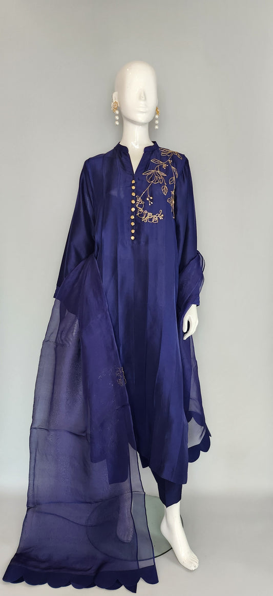 AMNA IQBAL - Midnight Blue Rawsilk