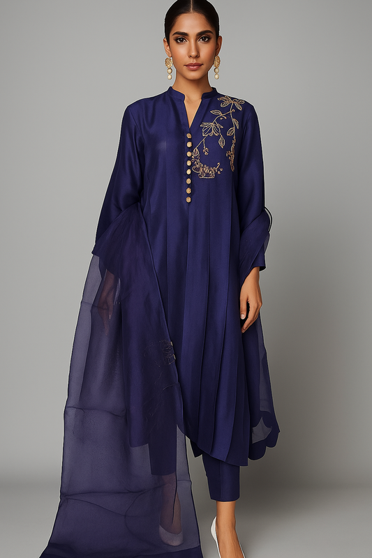 AMNA IQBAL - Midnight Blue Rawsilk