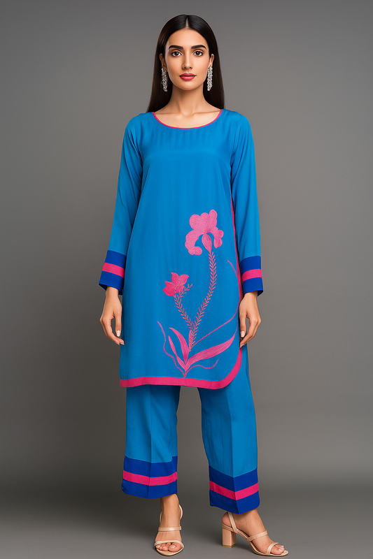 MARIA RAO - Ferozi with Pink embroidery