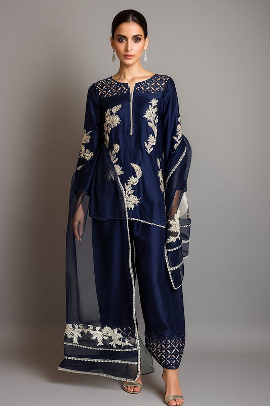 FARAH ZUBAIR - Midnight Blue Cutwork