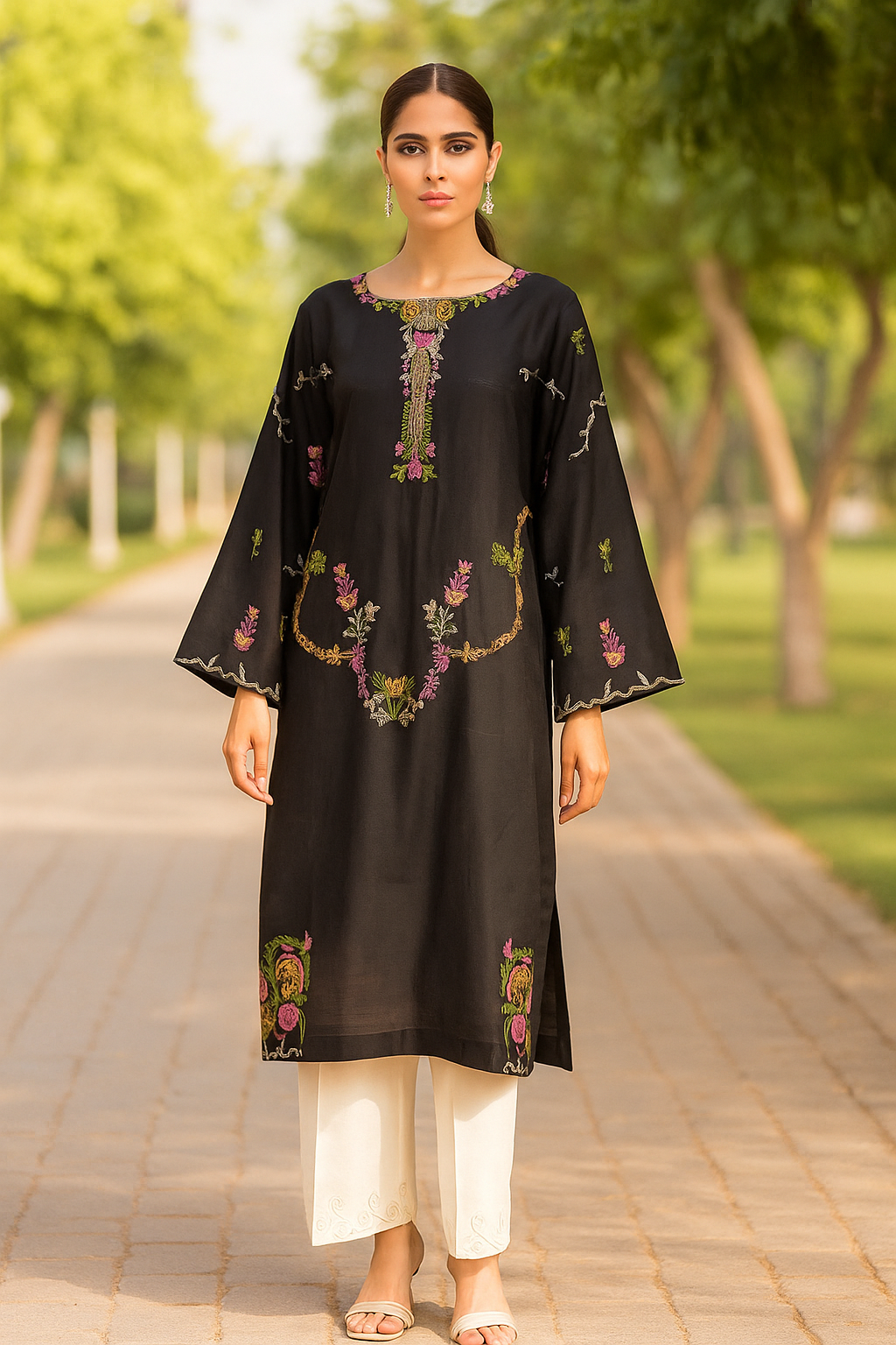 AMNA IQBAL - Black Embroidered