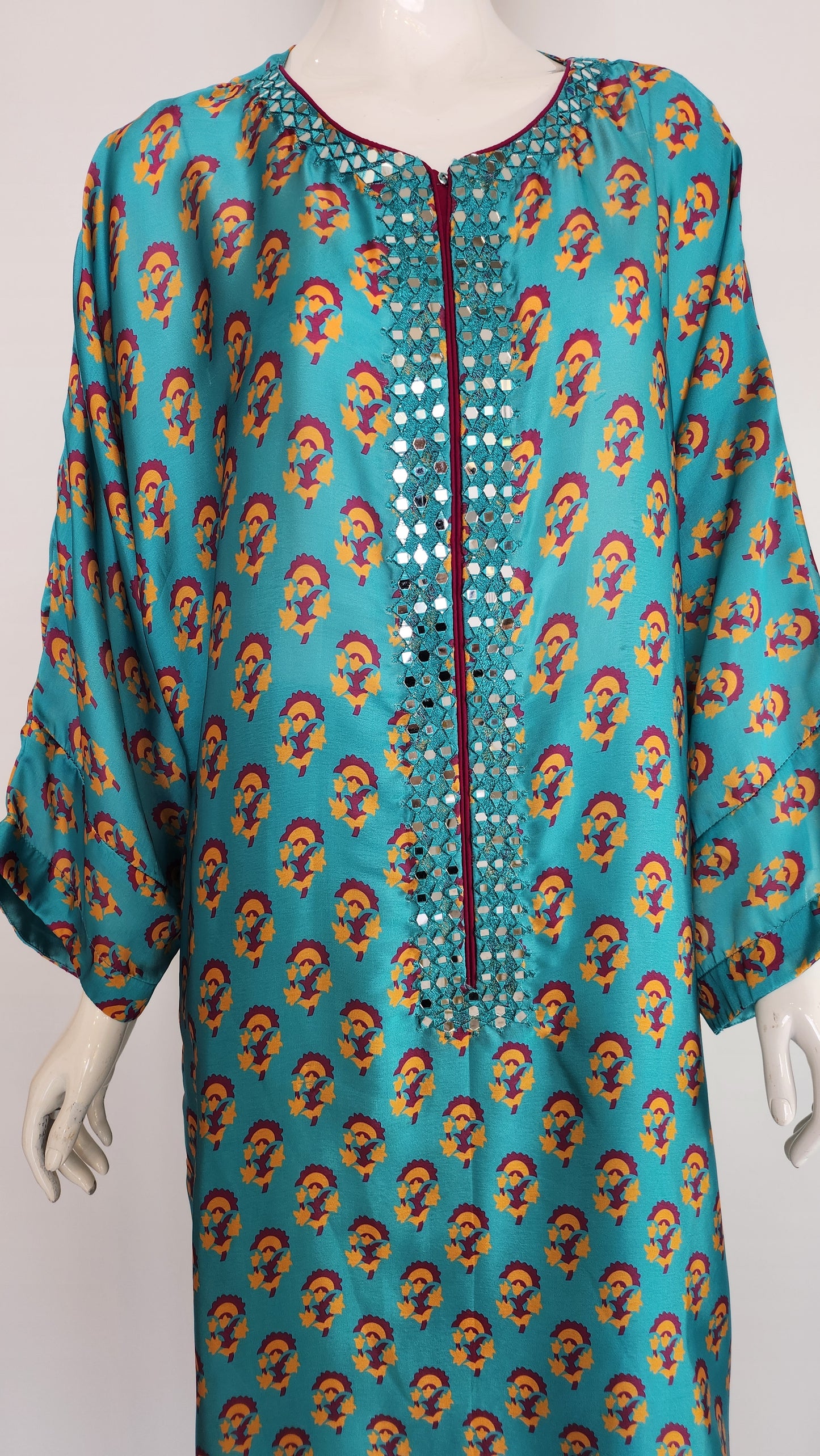 Wajeeha Ansari - Turquoise Printed Kaftan