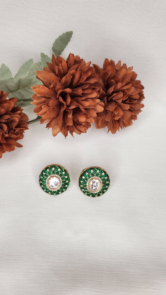 Dahlia by Sehar Zafar - Round Green and Kundan Earrings