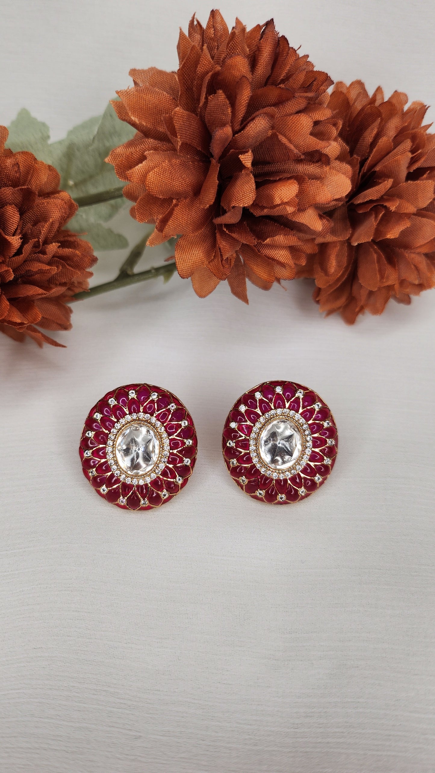 Dahlia by Sehar Zafar - Round Rubylite and Kundan Earrings