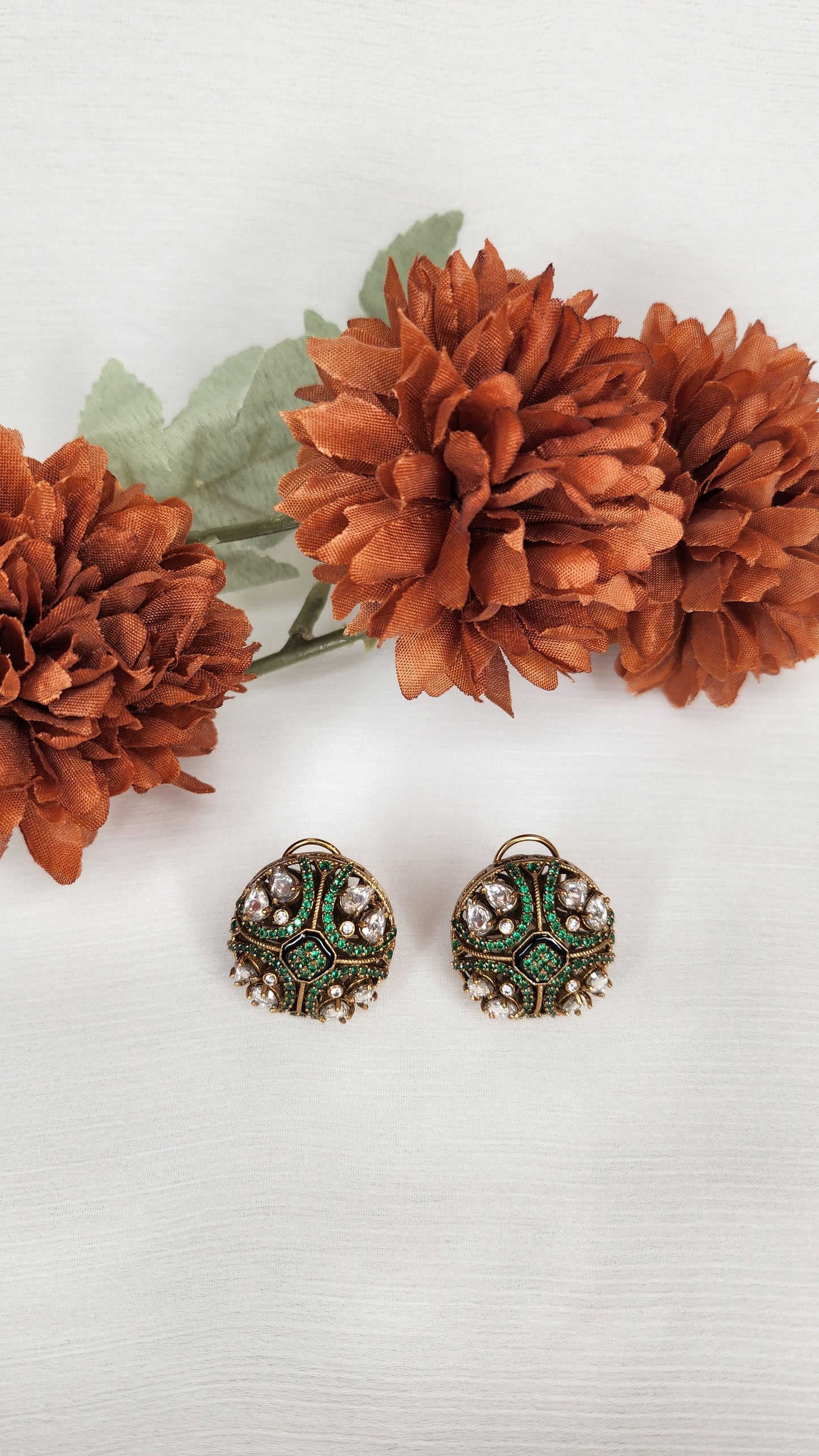 Dahlia by Sehar Zafar - Small Green Stone Round Earrings