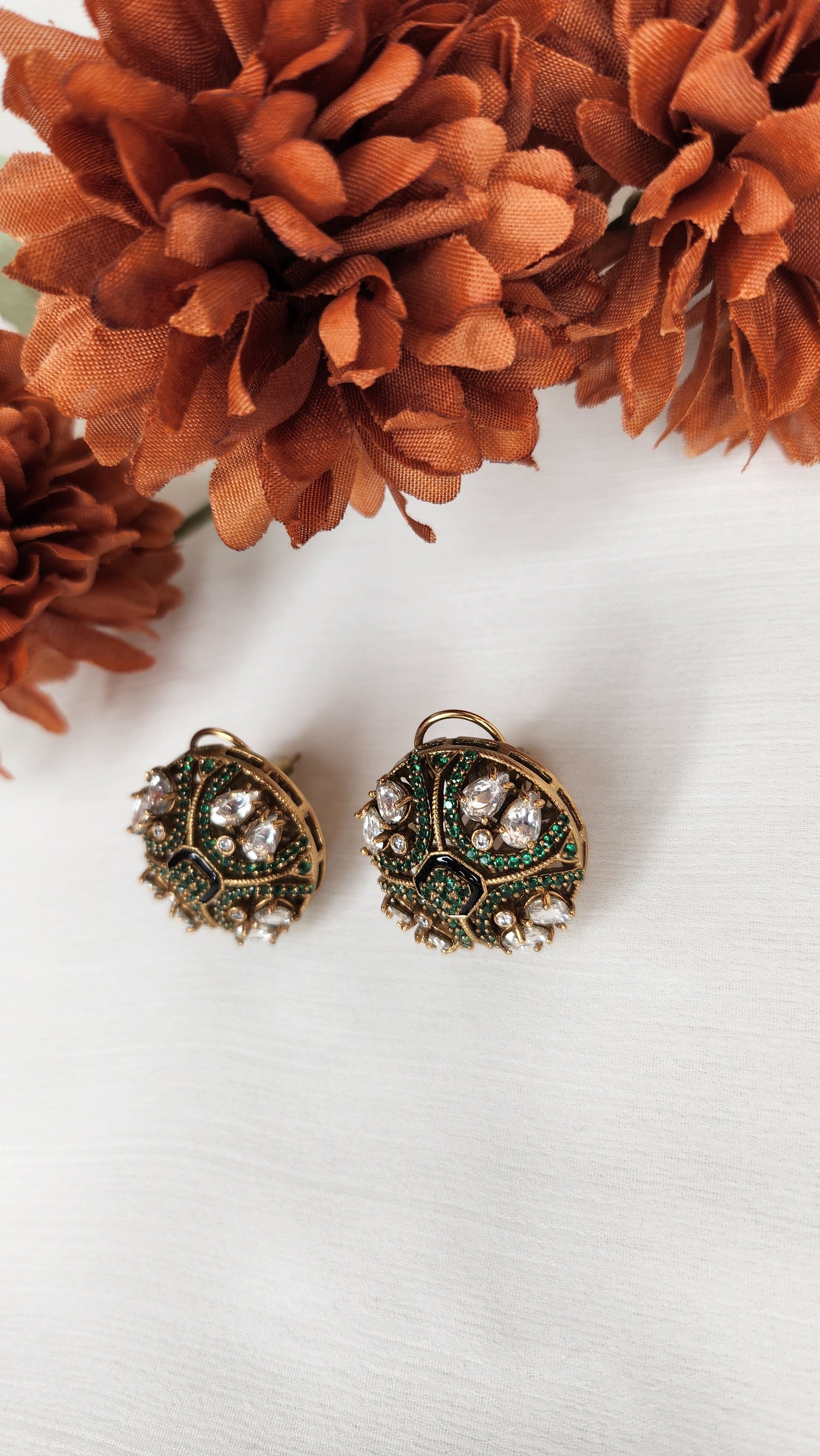 Dahlia by Sehar Zafar - Small Green Stone Round Earrings
