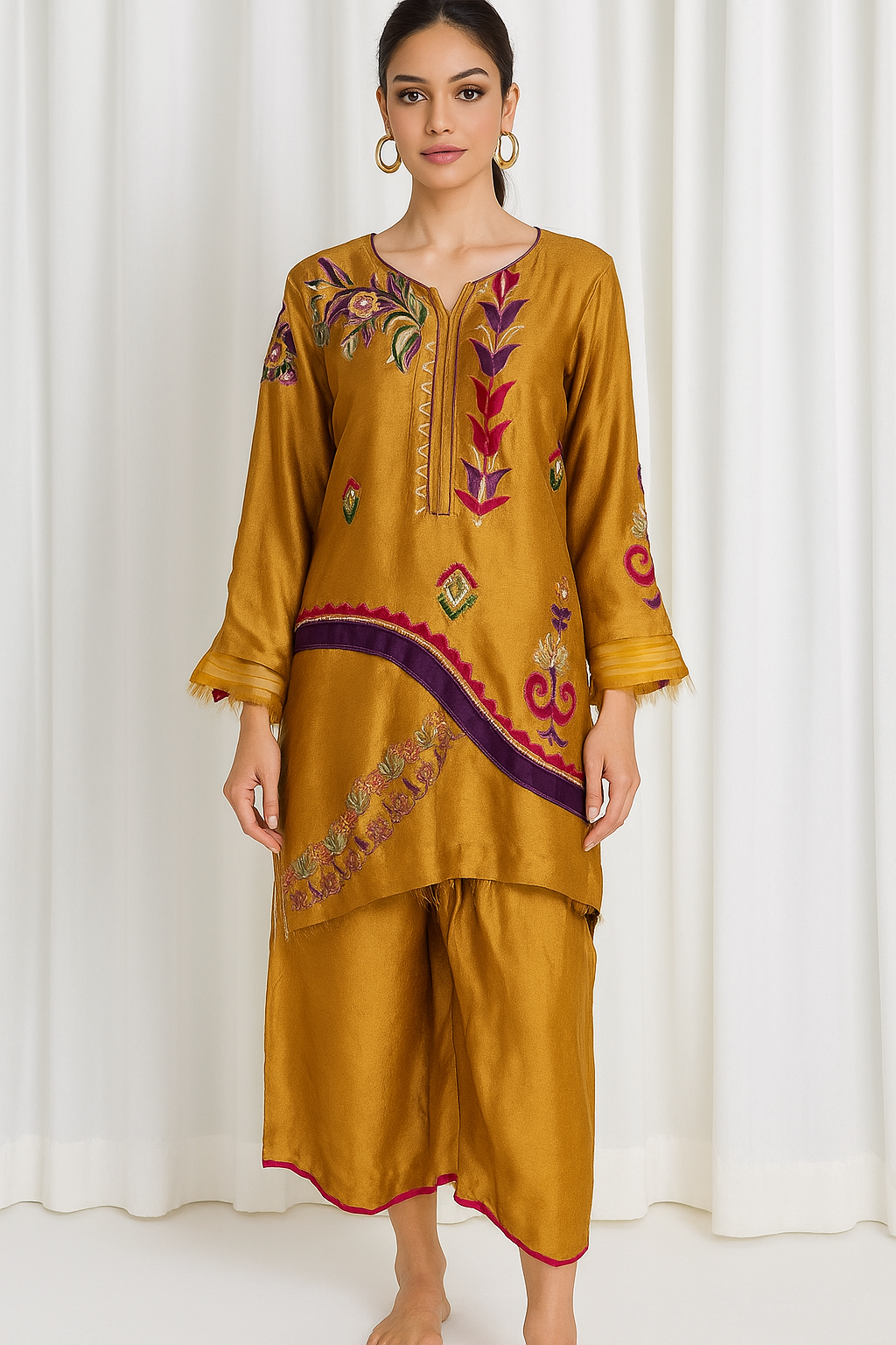 SAMMY K - Mustard multi color embroidery