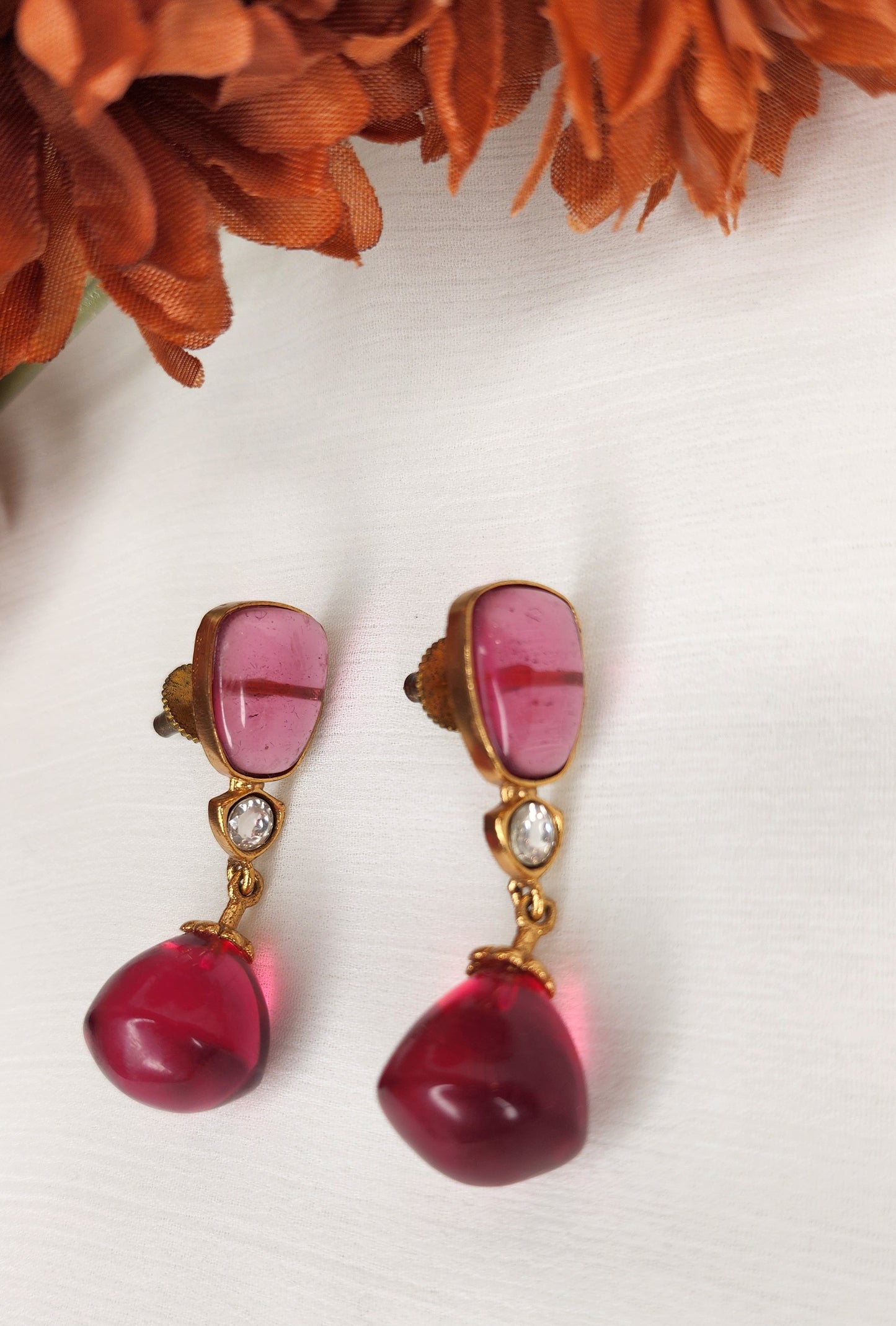 Dahlia by Sehar Zafar - Light Red Gemstone Earrings