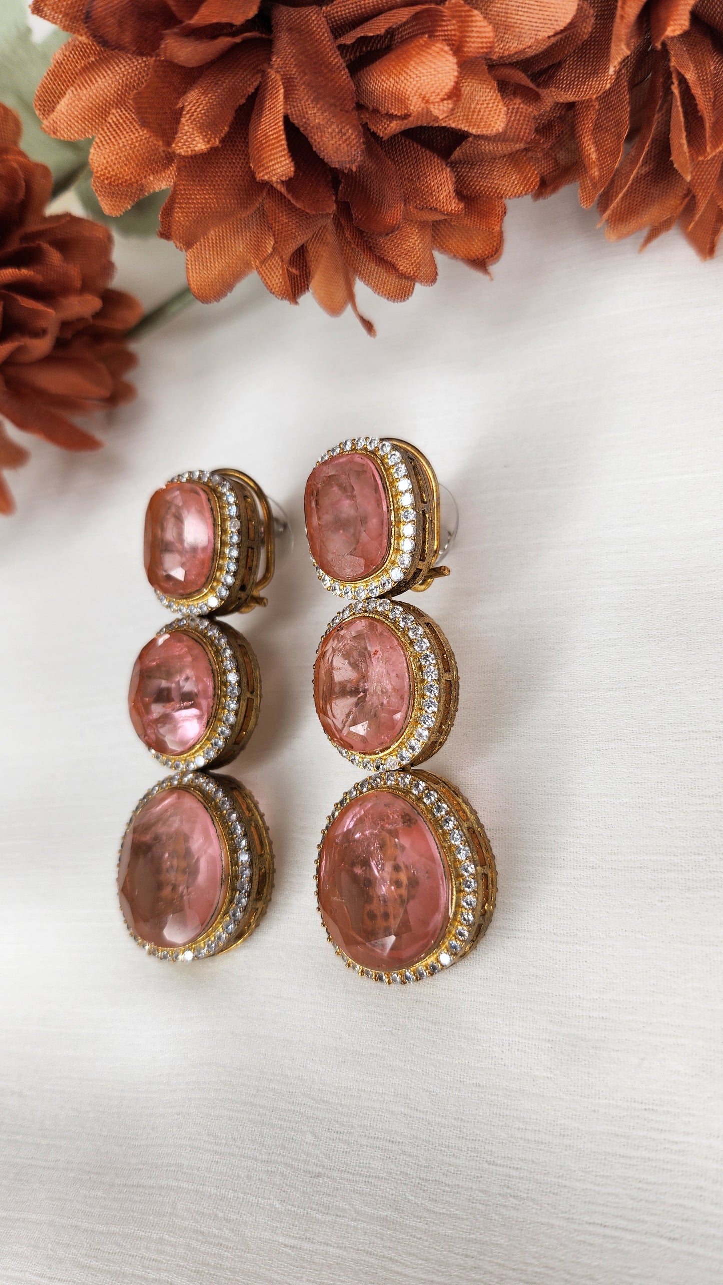 Dahlia by Sehar Zafar - Pink Oval Earrings