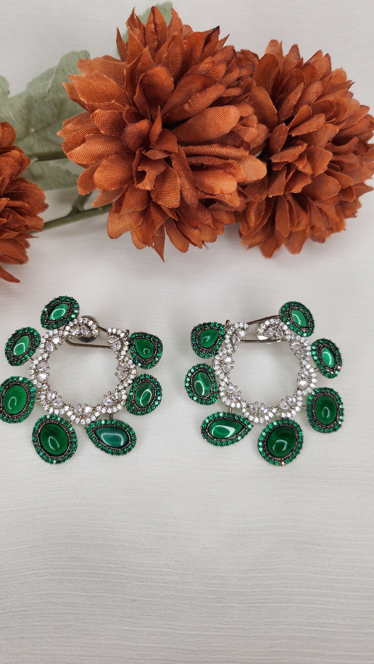 Dahlia by Sehar Zafar - Emeral Green and Silver Earrings