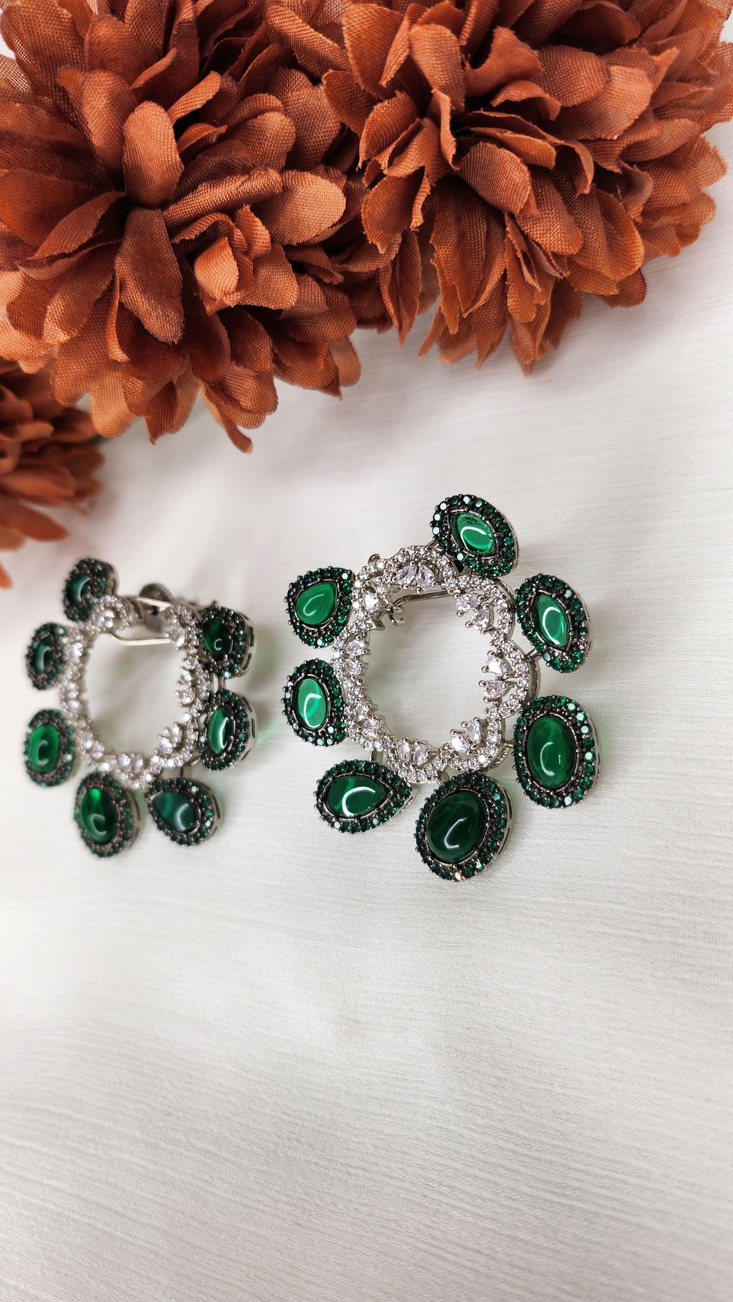Dahlia by Sehar Zafar - Emeral Green and Silver Earrings