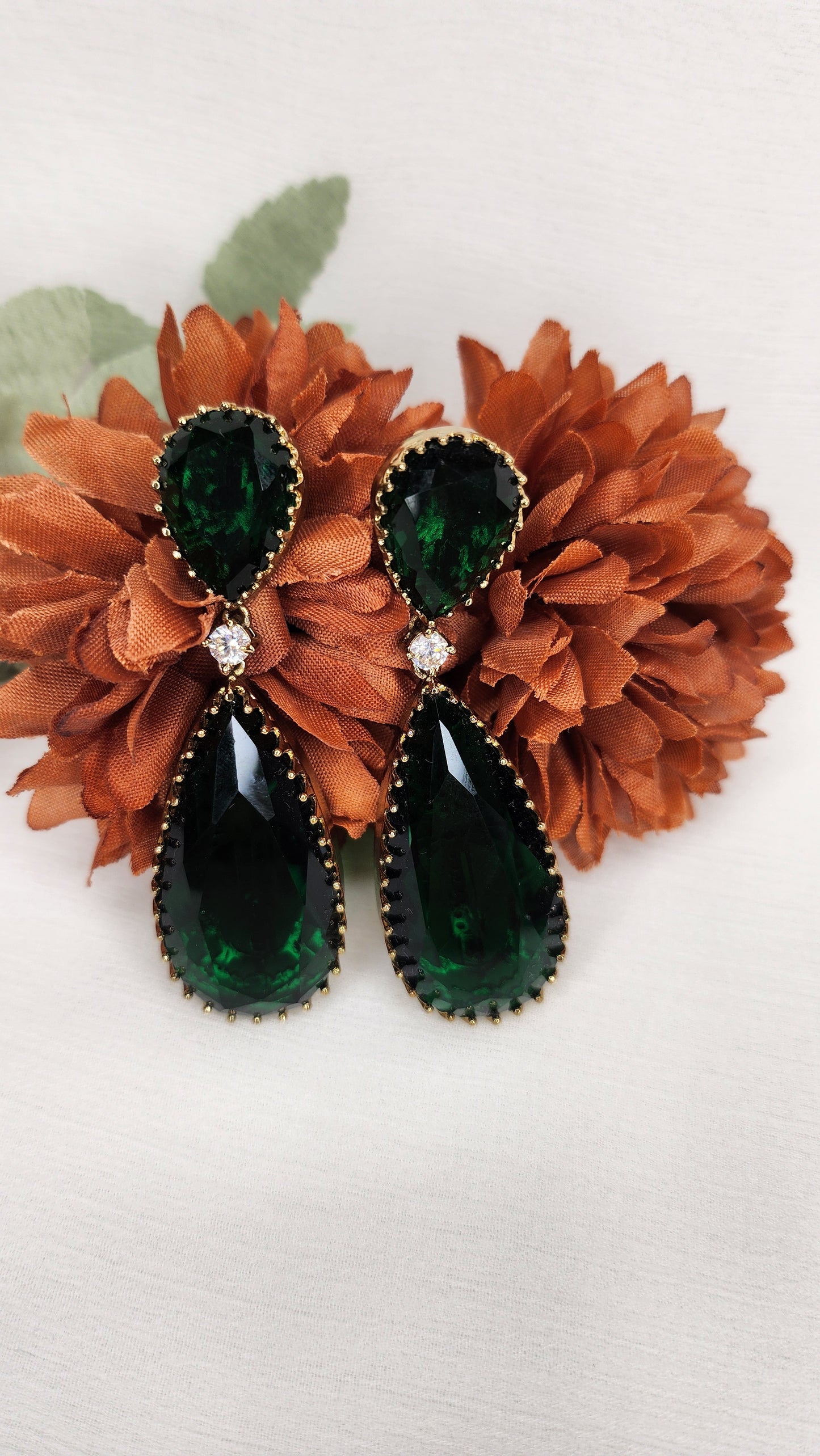 Dahlia by Sehar Zafar -  Emerald Green Crystal Ball Drop Earrings