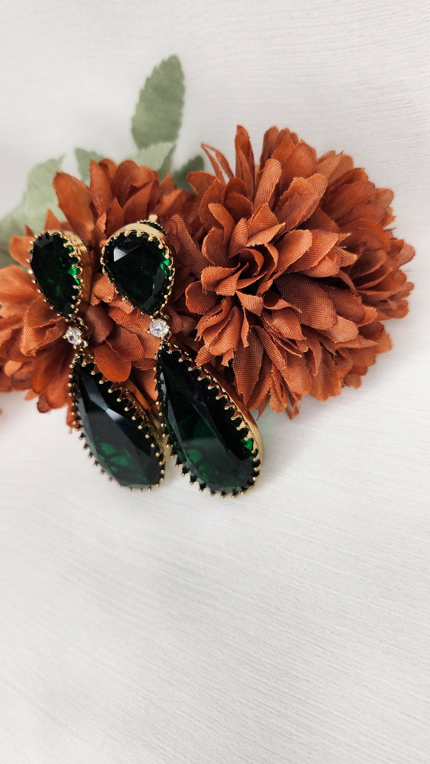 Dahlia by Sehar Zafar -  Emerald Green Crystal Ball Drop Earrings