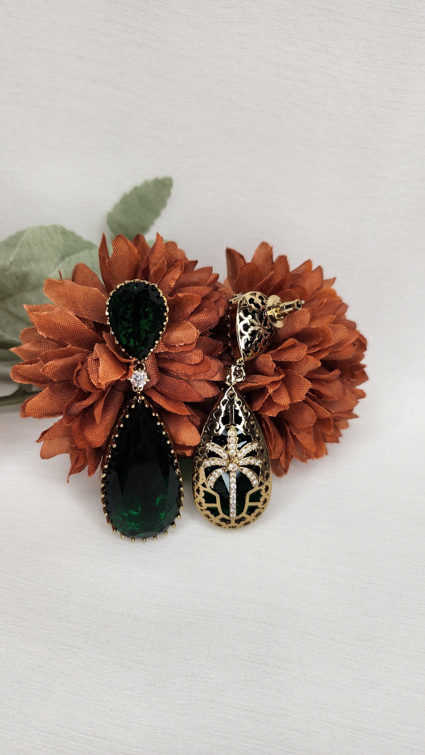 Dahlia by Sehar Zafar -  Emerald Green Crystal Ball Drop Earrings
