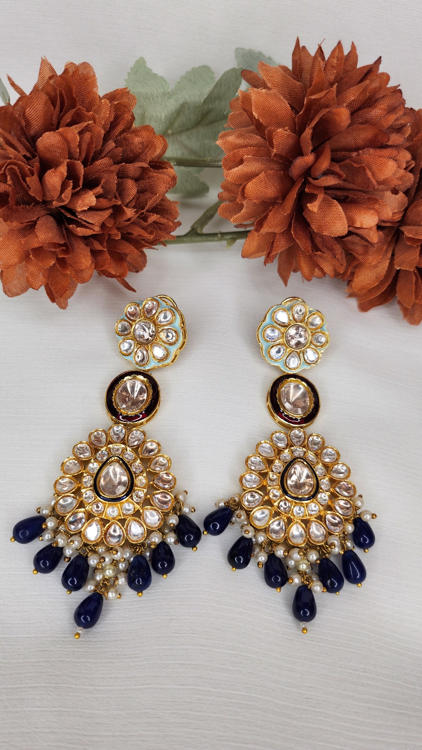 Dahlia by Sehar Zafar - Floral kundan with Blue Stone Dangling Stores