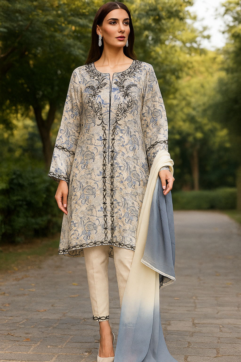 Wajeeha Ansari - Offwhite Printed