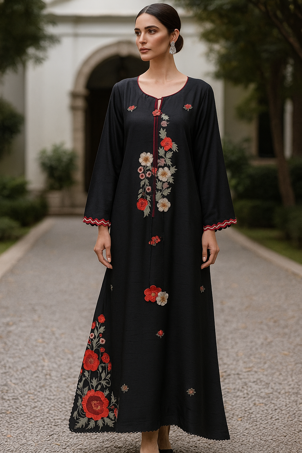 Wajeeha Ansari - Black Kaftan with embroidery