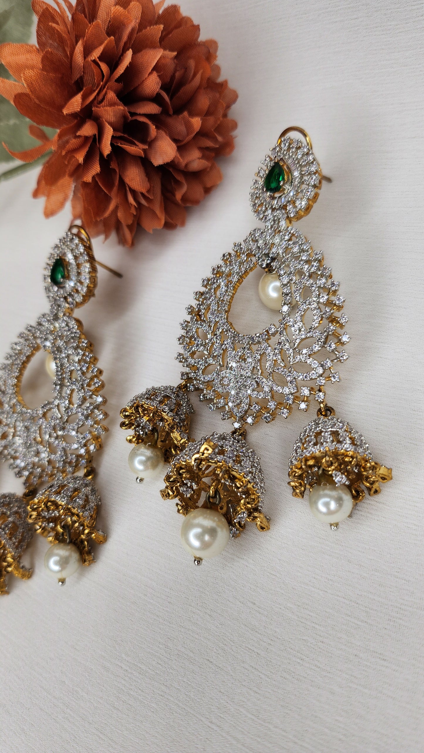 Dahlia by Sehar Zafar - Green Chaandbali Jhumka
