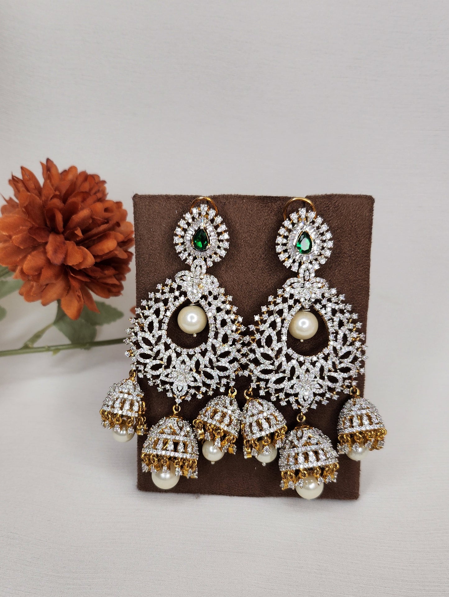 Dahlia by Sehar Zafar - Green Chaandbali Jhumka