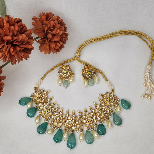 VIVINIA By Vidhi Mehra - Light Green Teardrop and Kundan Set