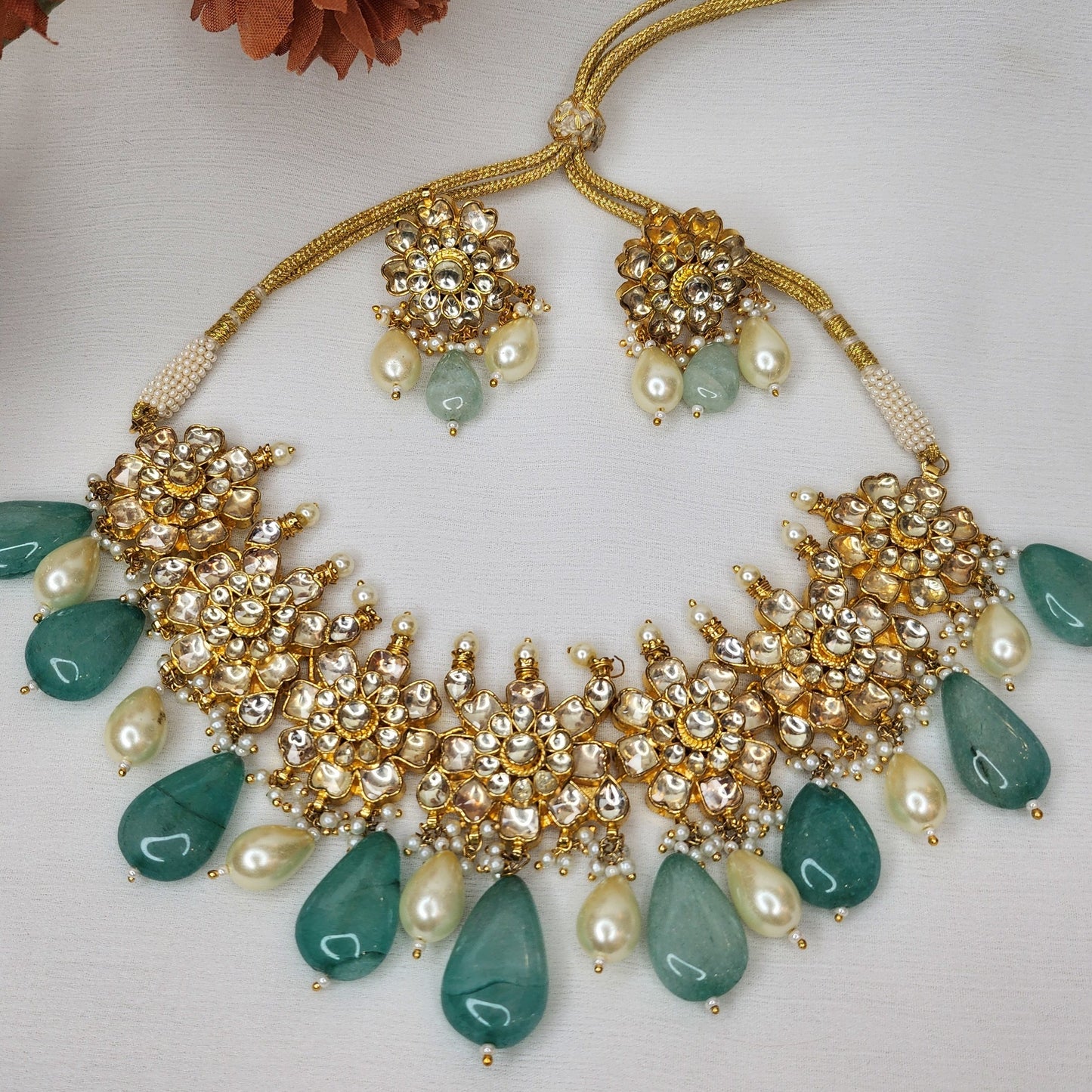 VIVINIA By Vidhi Mehra - Light Green Teardrop and Kundan Set